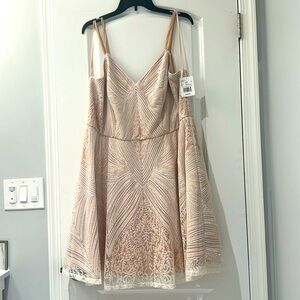 David's bridal Womens Pink Spaghetti Strap Short Fit + Flare dress size 19